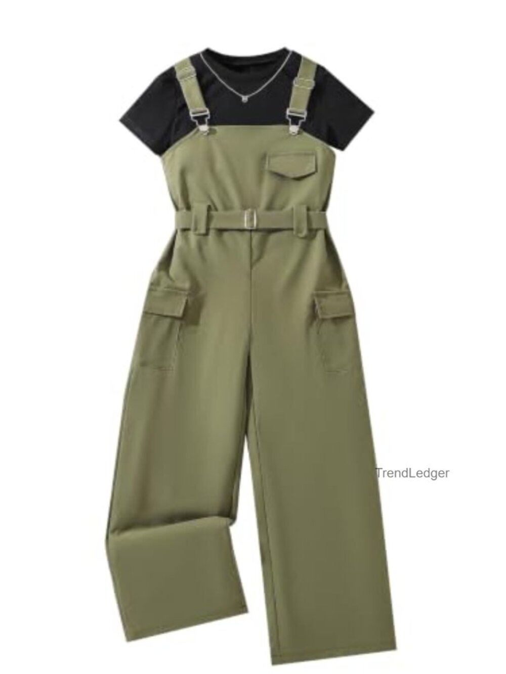 Girls 2 Piece Top and Cargo Jumpsuit Set with Pockets